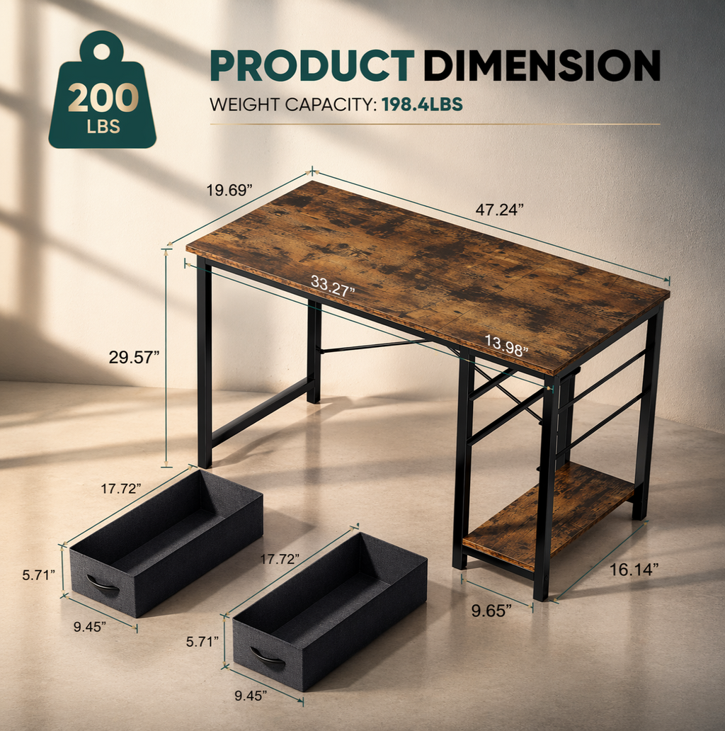 Oakridge Modern Desk (Adjustable Drawers)