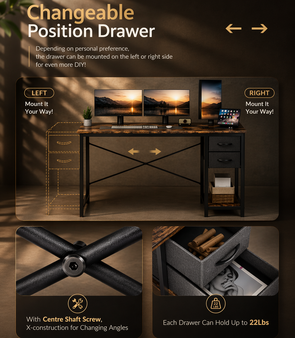 Oakridge Modern Desk (Adjustable Drawers)