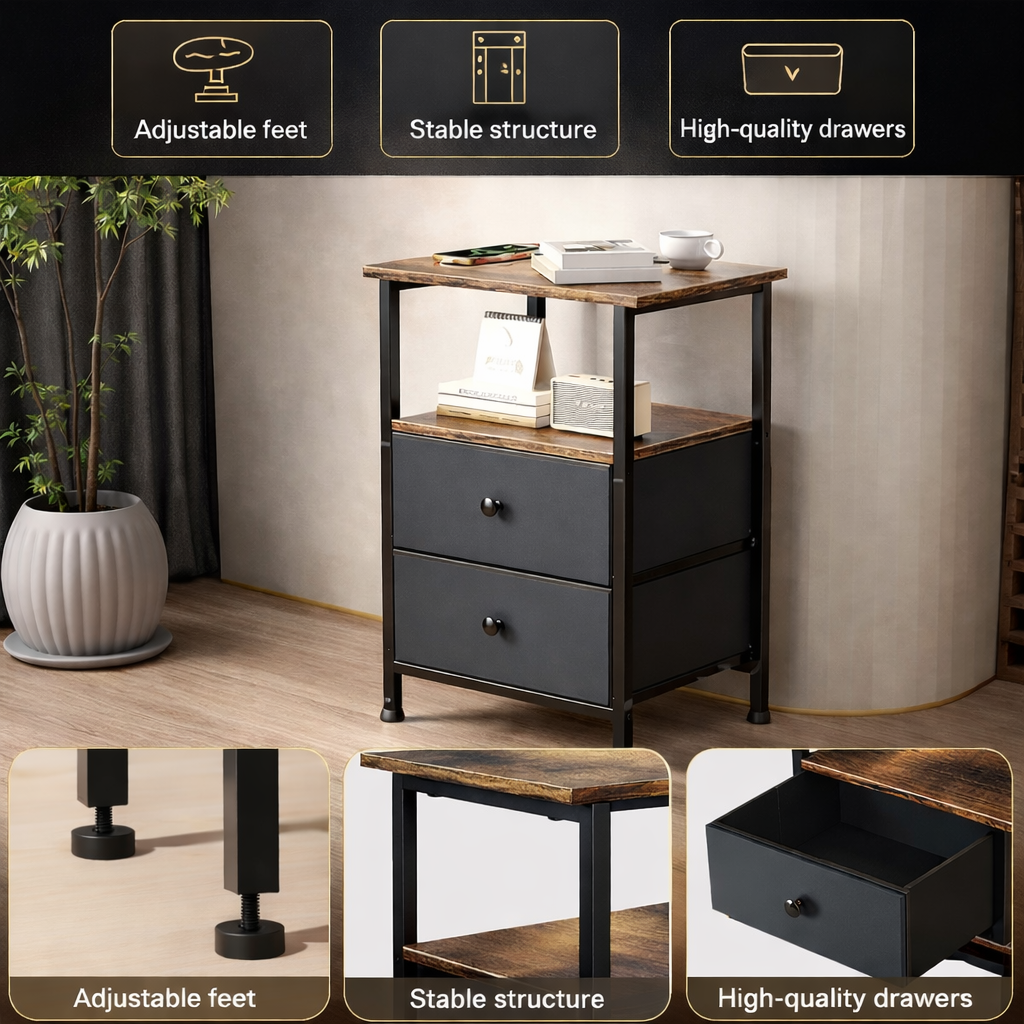 VantaWood Nightstand with Charging Station