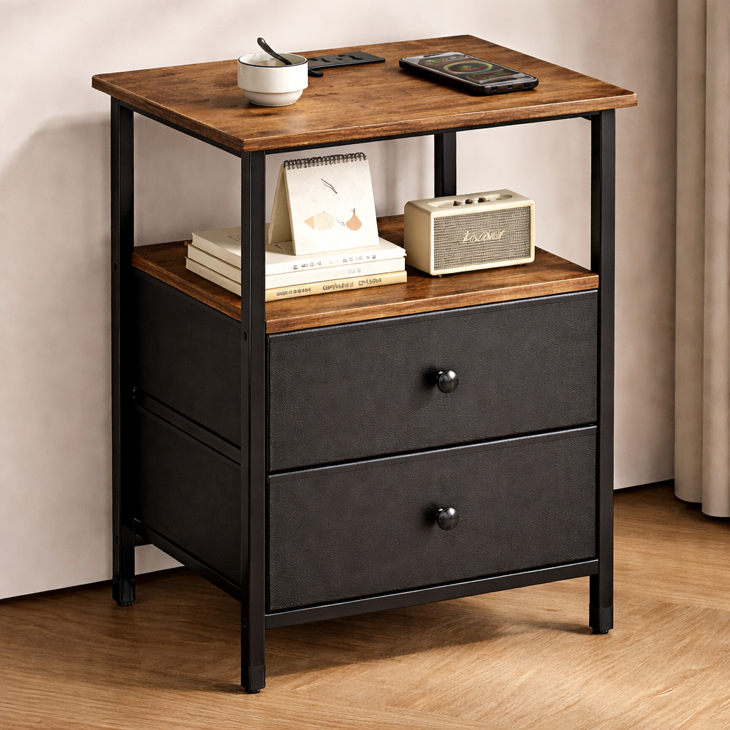 VantaWood Nightstand with Charging Station
