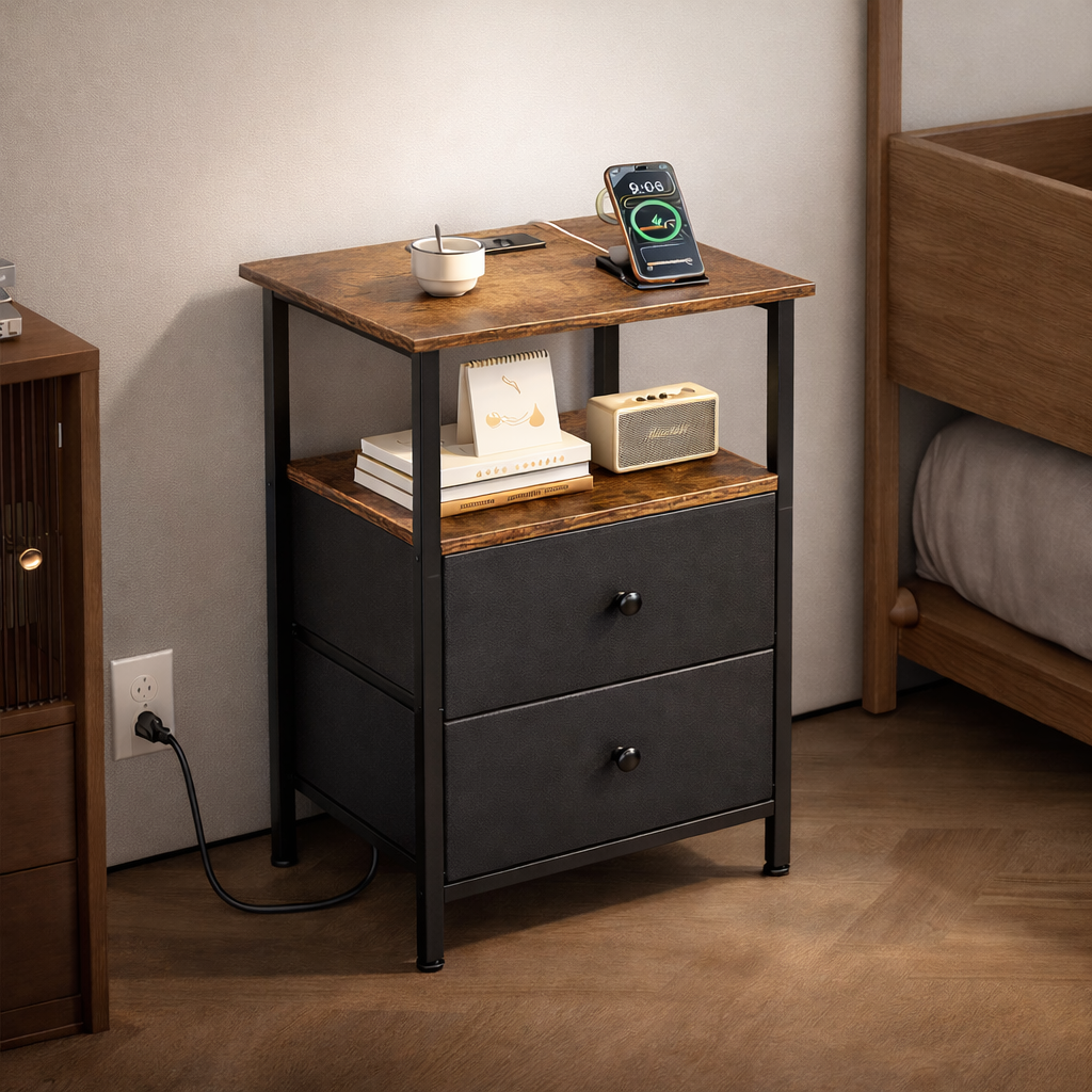 VantaWood Nightstand with Charging Station