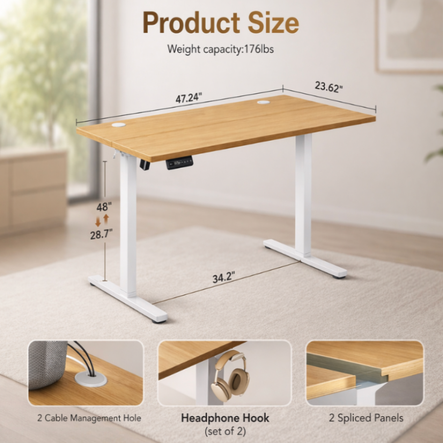 FlexRise Electric Desk - Ergonomic Sit-to-Stand Workstation (48x28 Inches)